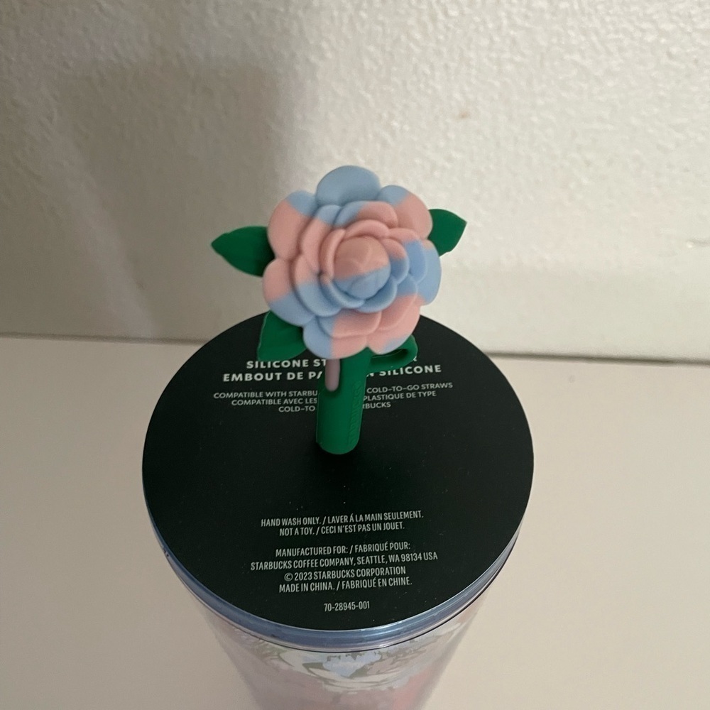 STARBUCKS Rose Straw Topper Christmas holiday 2023 cold cup tumbler 24 oz - Picture 2 of 8